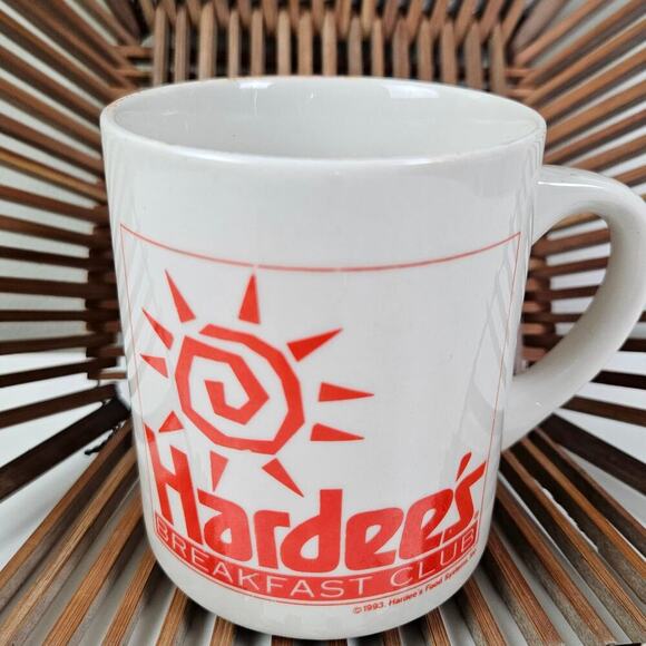 Vintage‎ 1993 Hardee's Breakfast Club Coffee Mug White Orange Cup - Picture 1 of 9
